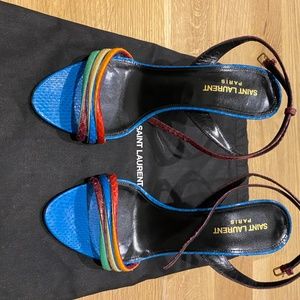 Saint Laurent Liya Colorblock Snakeskin Sandals